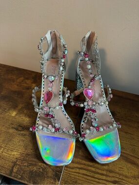 Betsey Johnson Iridescent Pink Gem-Strap Women's Heels size 9